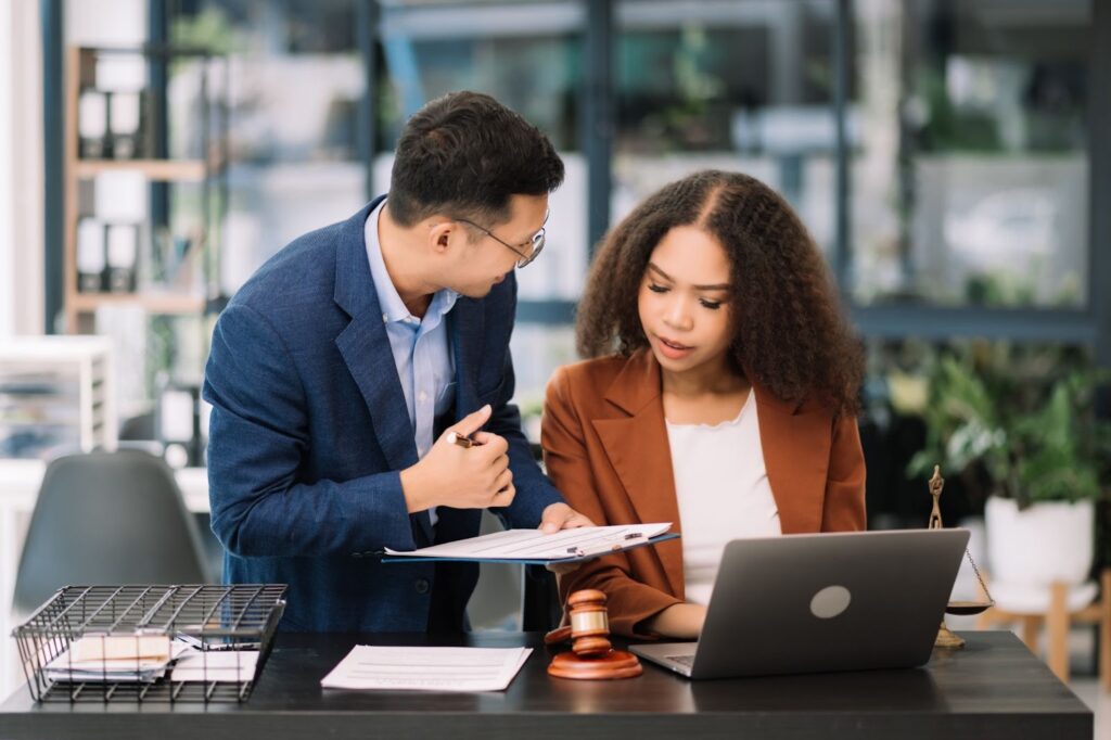 employees discussing work